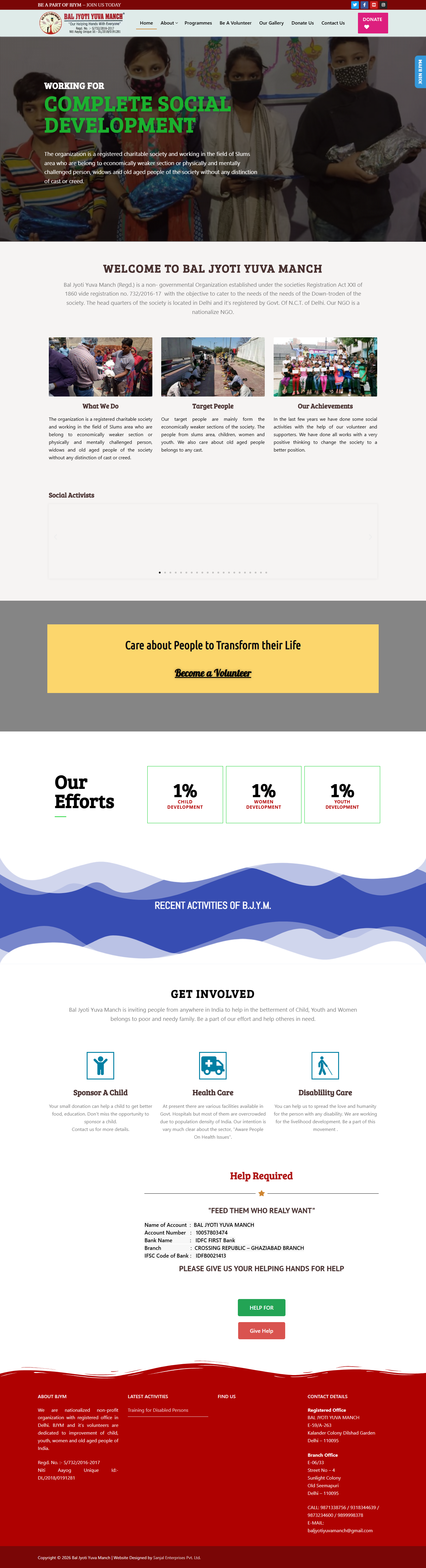 Bal Jyoti Yuva Manch website homepage
