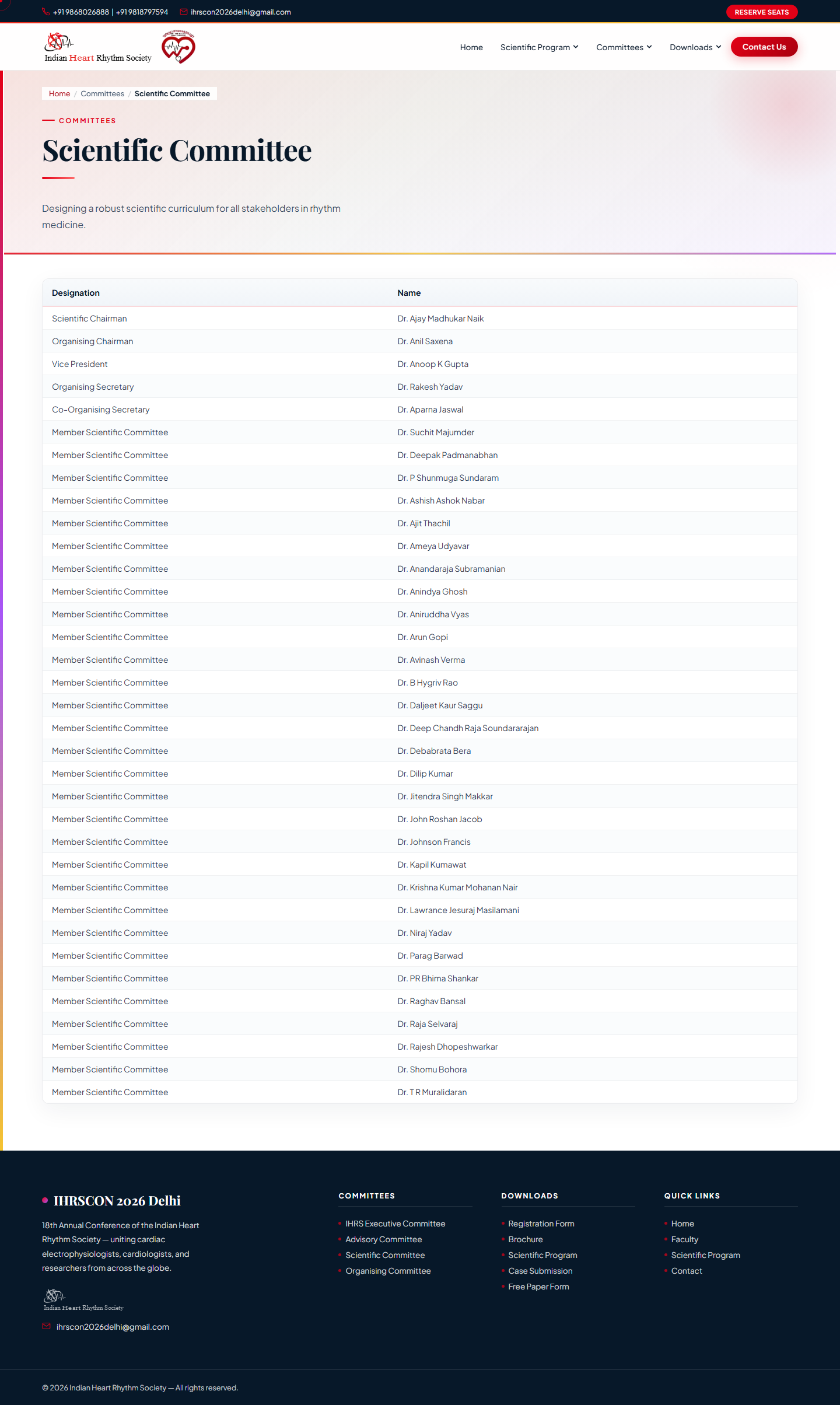 IHRSCON 2026 Delhi scientific program page